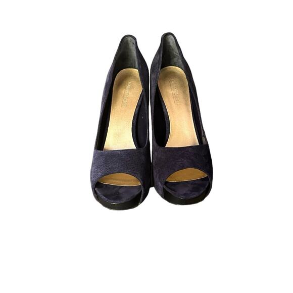 Marco Santi Navy Suede Peep Toe Stiletto Heels, size 9.5 - Picture 3 of 9